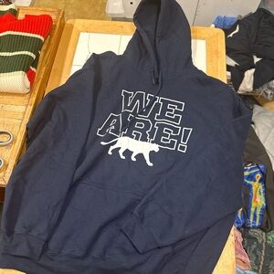 Gildan Navy Blue Kids Hoodie with White 'WE ARE!' Panther Graphic